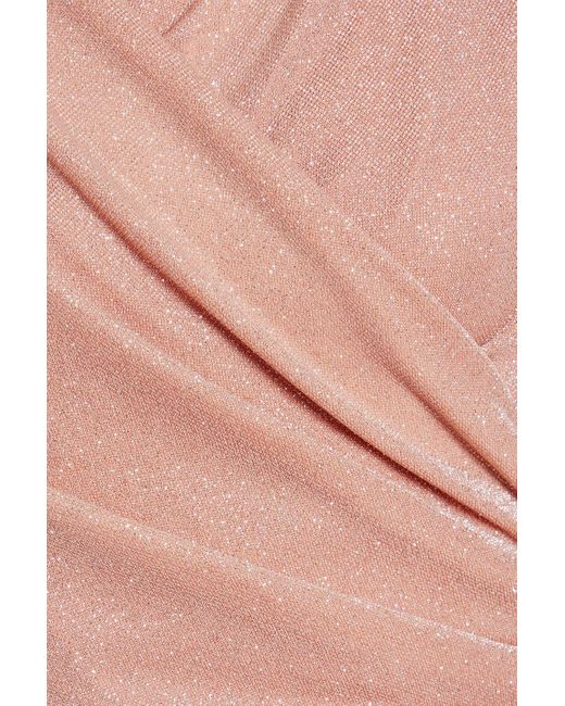 Rhea Costa Pink Wrap-effect Glittered Jersey Gown