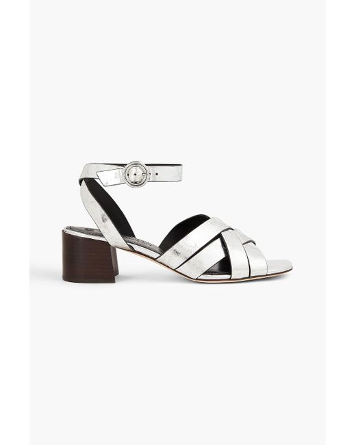 Tory Burch Metallic City Crinkled Leather Sandals