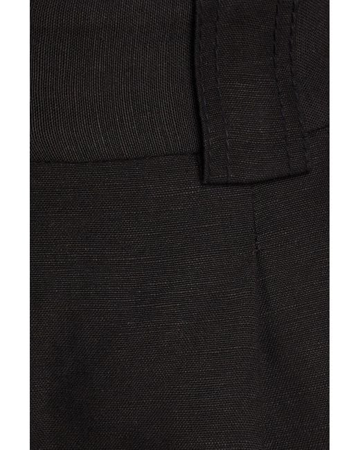 Aje. Black Henri Shirred Linen-blend Tapered Pants