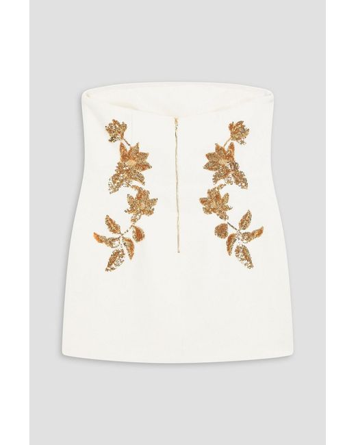 Rebecca Vallance Natural Versailles Strapless Embellished Crepe Mini Dress