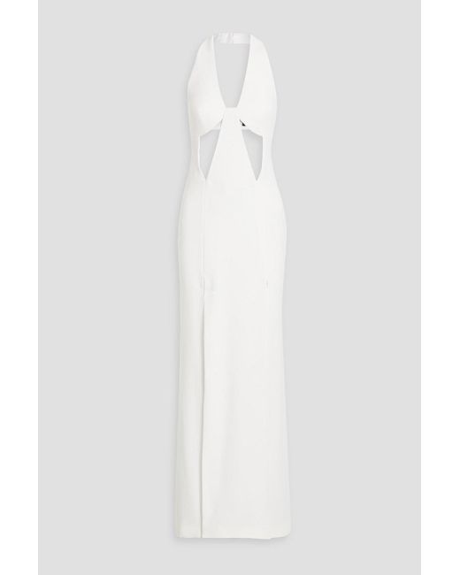 Rasario White Cutout Crepe Halterneck Gown