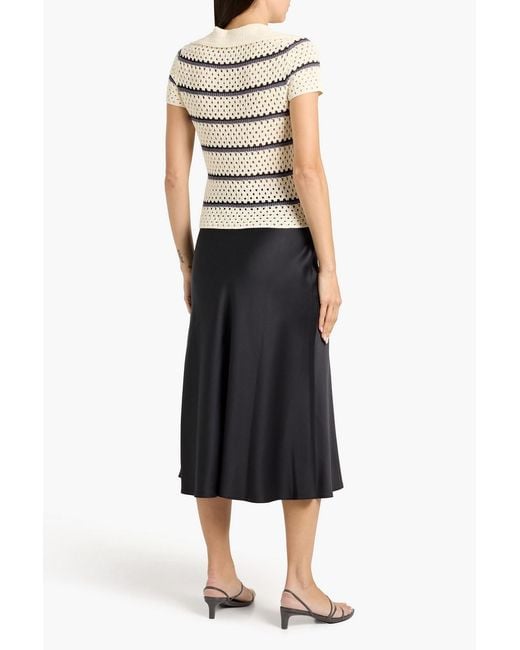 Vince Natural Striped Open-Knit Cotton Polo Sweater