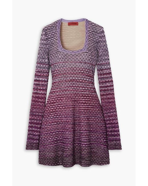Missoni Purple Dress With Square Neckline In Viscose Mesh With Sequins