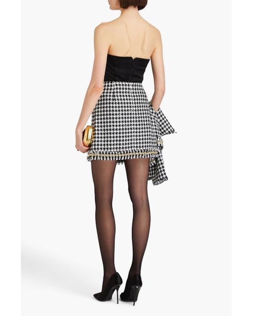 Rebecca Vallance Black Embellished Houndstooth Tweed Mini Skirt