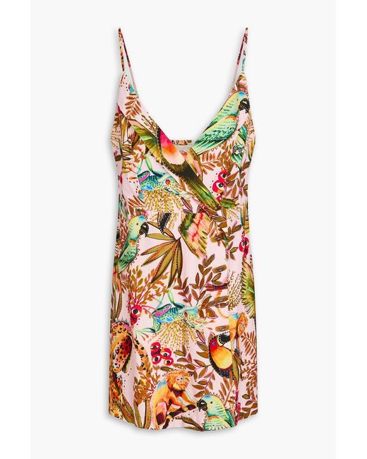 Farm Rio Red Printed Linen-blend Mini Dress