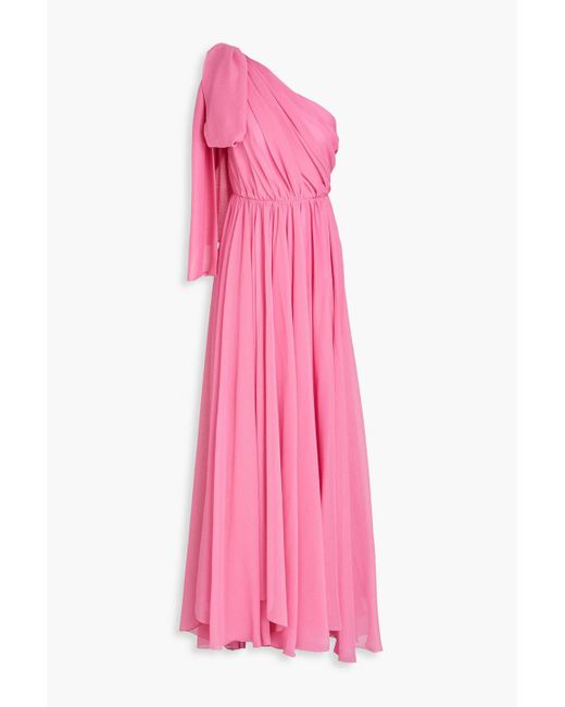 Maria Lucia Hohan Pink Altheda One-shoulder Bow-embellished Crepon Gown