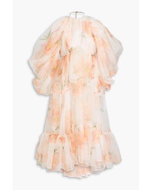 Zimmermann Pink Cold-Shoulder Ruffled Floral-Print Silk-Organza Maxi Dress