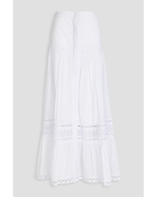 Charo Ruiz White Guipure Lace-paneled Cotton-blend Voile Maxi Skirt