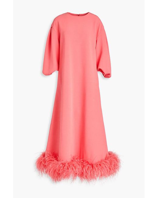 Huishan Zhang Pink Feather-trimmed Crepe Midi Dress