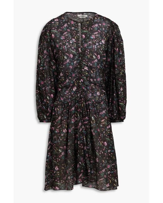 Isabel Marant Black Marili Floral-print Cotton-mousseline Mini Shirt Dress