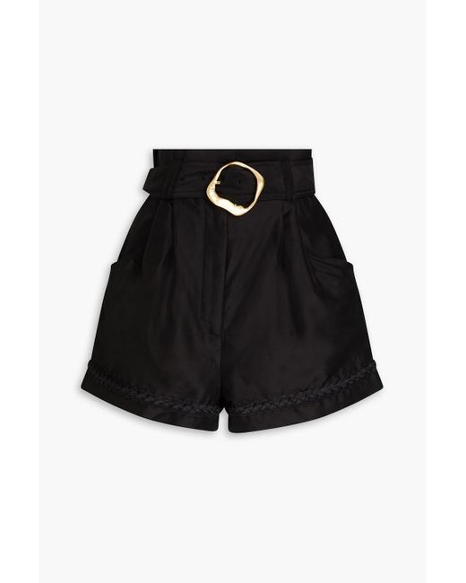 Aje. Black Riveria Belted Silk-organza Shorts