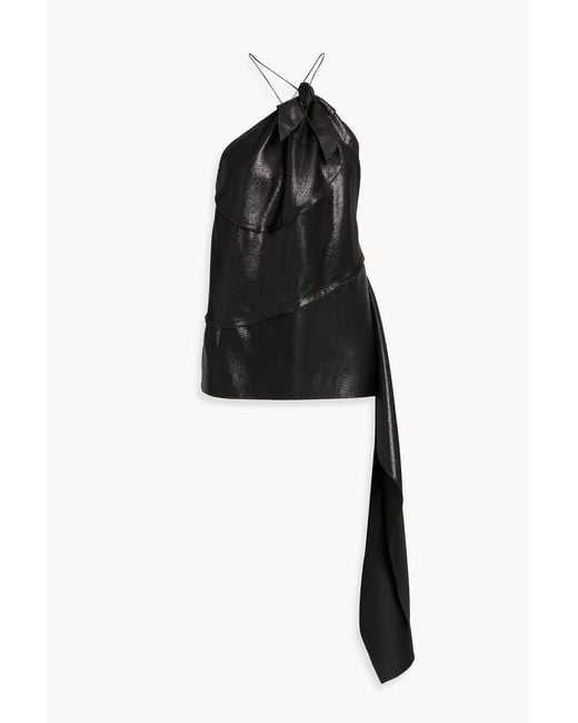 Victoria Beckham Black Draped Metallic Woven Top
