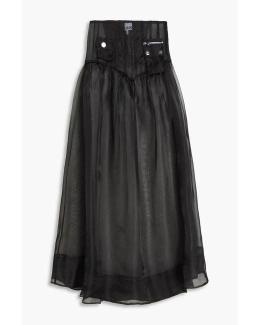 Ganni Black Gathered Organza Maxi Skirt