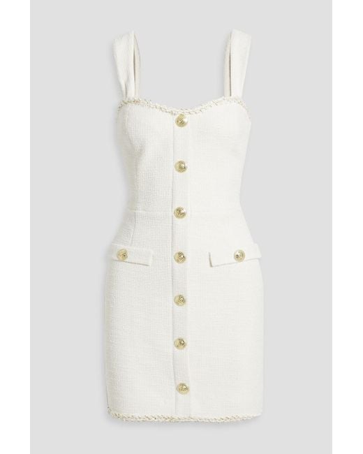 Rebecca Vallance White Sigourney Button-embellished Tweed Mini Dress