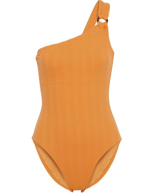 Onia Synthetic Jenna One-shoulder Ring-embellished Textured Swimsuit in ...