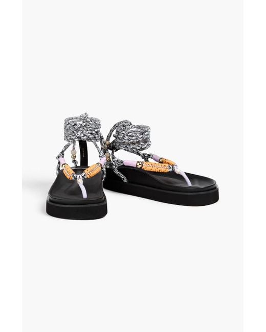 Maje Black Embellished Cord And Leather Sandals