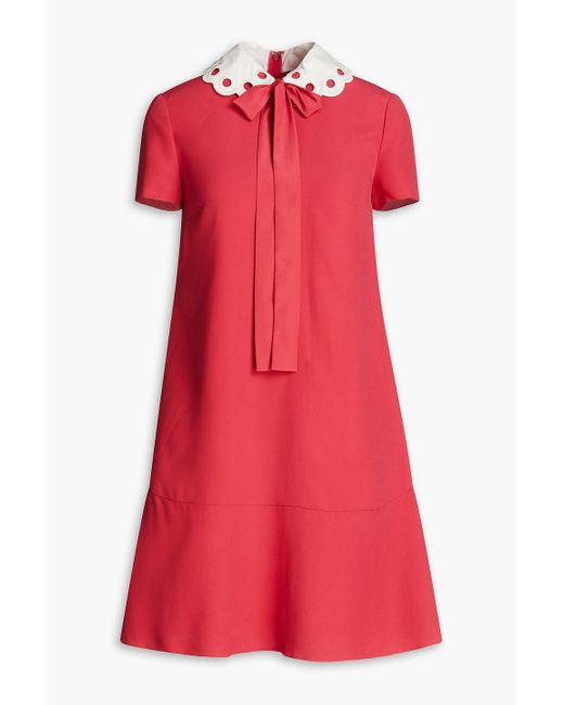 RED Valentino Red Pussy-bow Broderie Anglaise-trimmed Crepe Mini Dress