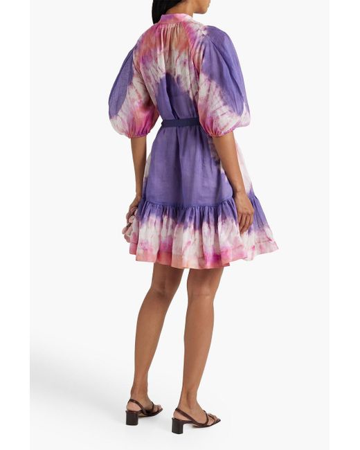 Zimmermann Purple Belted Tie-dyed Voile Dress