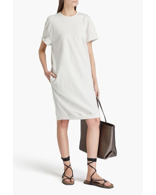 Brunello Cucinelli White Kleid aus jersey aus einer baumwollmischung mit zierperlen