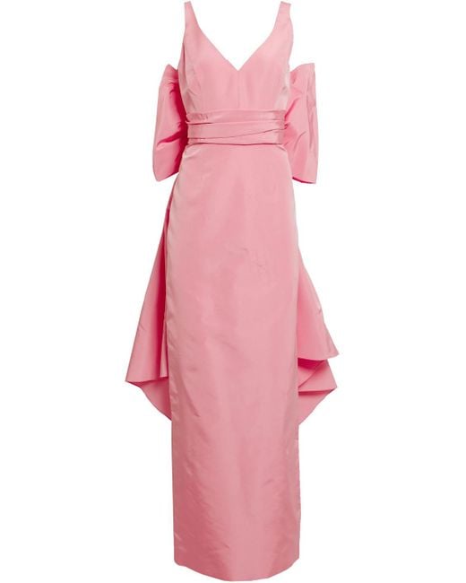 Carolina Herrera Bow-embellished Pleated Silk-faille Gown in Baby Pink ...