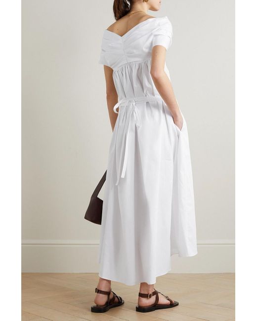 Adam Lippes White Off-the-shoulder Ruched Cotton-poplin Midi Dress