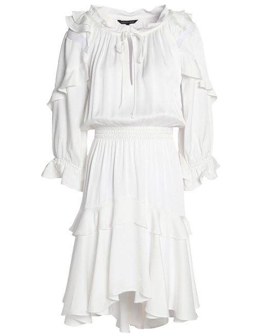 Marissa Webb White Tulle-trimmed Ruffled Satin-crepe Dress