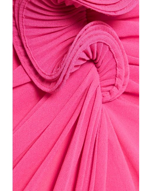 Badgley Mischka Pink Strapless Ruffled Chiffon Gown