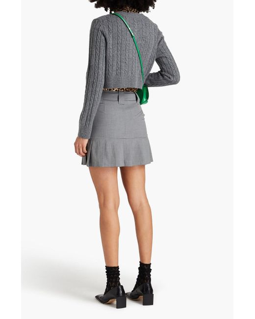 Ganni Gray Zip-detailed Pleated Twill Mini Skirt