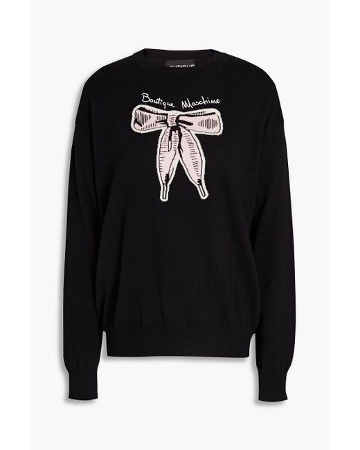 Boutique Moschino Black Jacquard-knit Cotton And Cashmere-blend Sweater