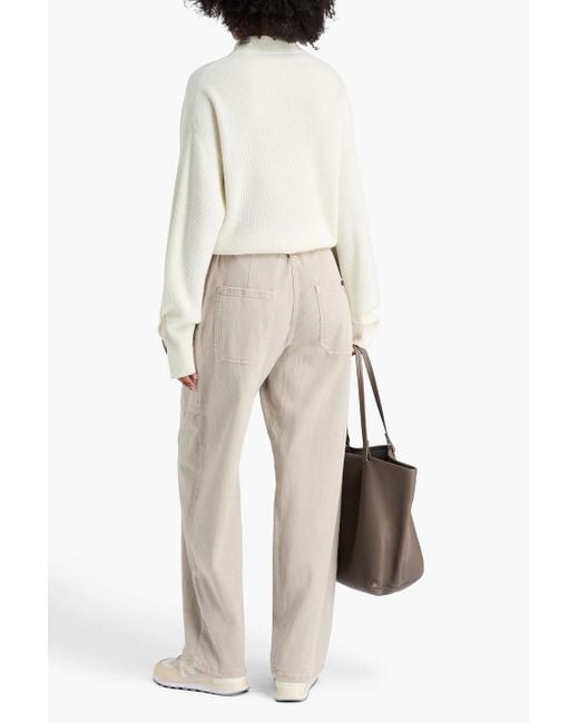 Brunello Cucinelli White Rollkragenpullover aus geripptem kaschmir mit zierperlen