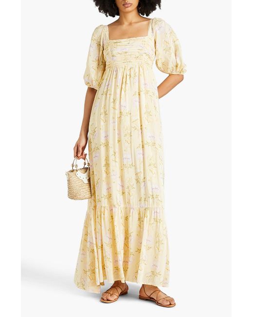 byTiMo Metallic Ruched Floral-print Crepe De Chine Maxi Dress