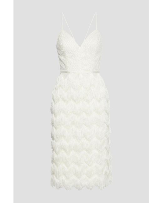 Catherine Deane White Ryder Embellished Tulle And Fringed Stretch-knit Midi Dress