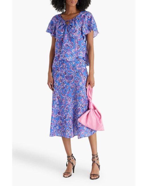 Isabel Marant Blue Prielle Printed Satin-Jacquard Midi Skirt