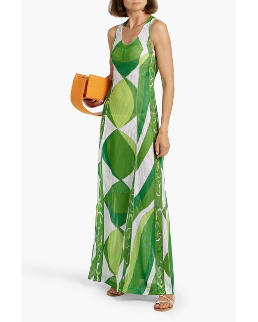 Emilio Pucci Green Printed Mesh Maxi Dress