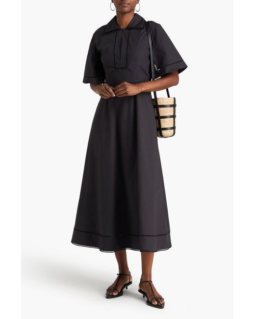 Rohe Black Lattice-Trimmed Cotton-Poplin Midi Shirt Dress
