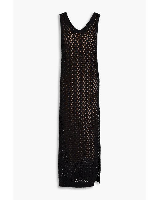Brunello Cucinelli Black Sequin-embellished Open-knit Cotton, Linen And Silk-blend Midi Dress