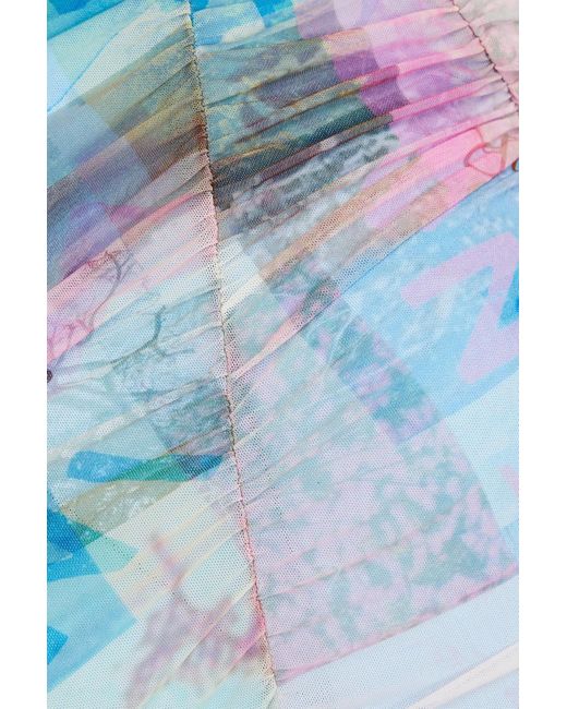 Ganni Blue Gerafftes cropped oberteil aus stretch-mesh mit print