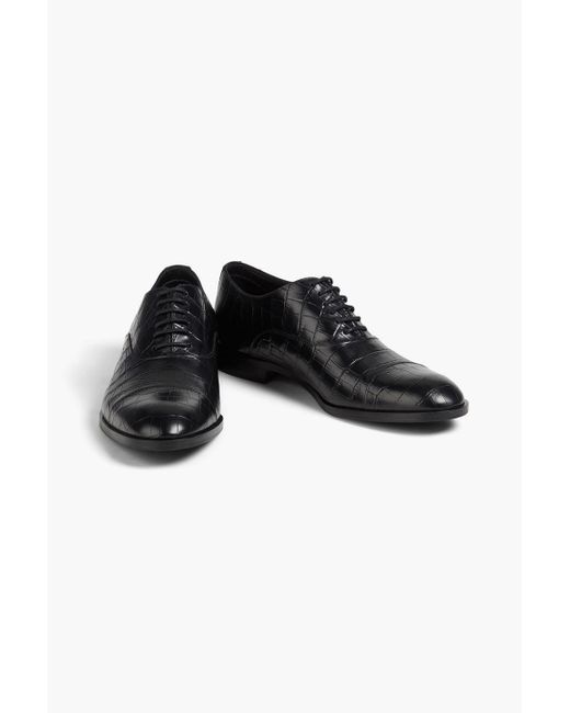 Emporio Armani Black Croc-effect Leather Oxford Shoes for men