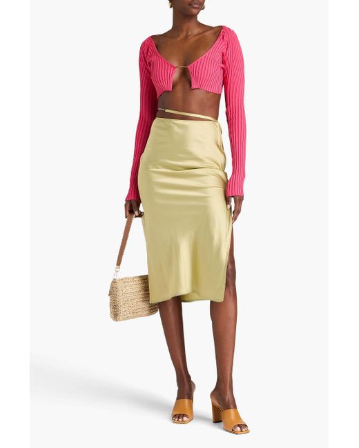 Jacquemus Pink Pralù Cropped Embellished Ribbed-Knit Top