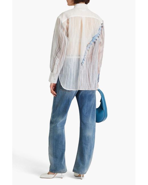 Victoria Beckham Blue Printed Crinkled Organza Shirt