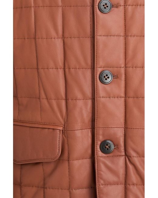 Canali Brown Quilted Leather Jacket for men