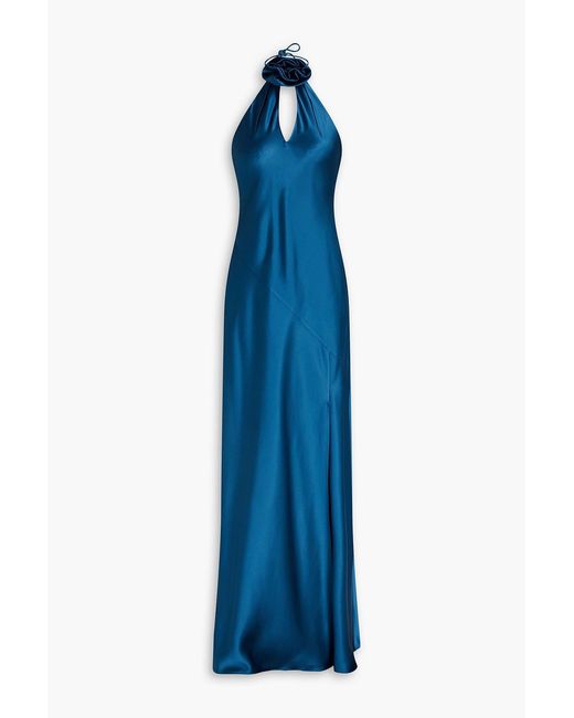 Nicholas Blue Satin Halterneck Maxi Dress