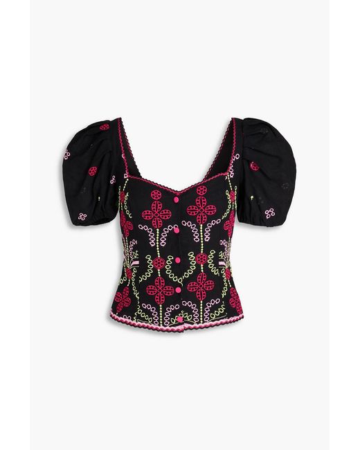 Charo Ruiz Black Kinsy Embroidered Cotton-blend Mini Dress