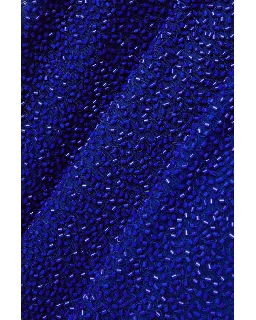 Naeem Khan Blue Asymmetrische robe aus tüll mit zierperlen