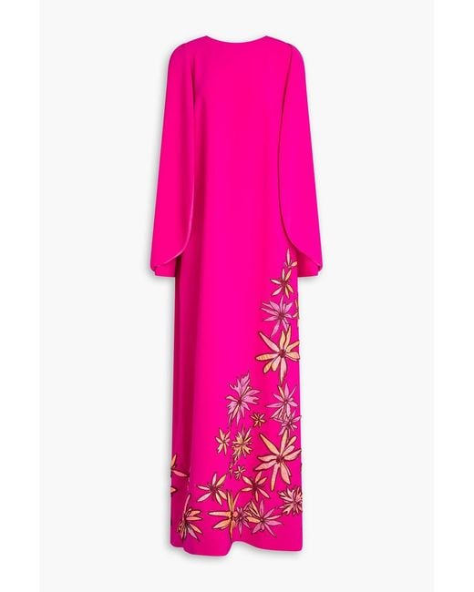 Costarellos Pink Ieva Embroidered Crepe Gown