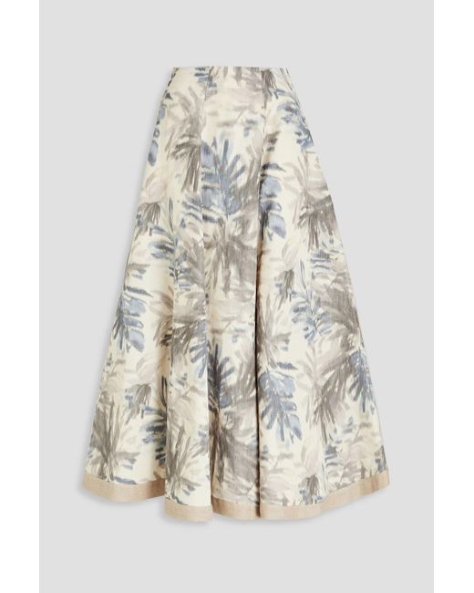 Gentry Portofino Natural Printed Linen-blend Midi Skirt
