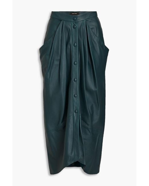 Isabel Marant Green Lyvia Pleated Leather Maxi Skirt