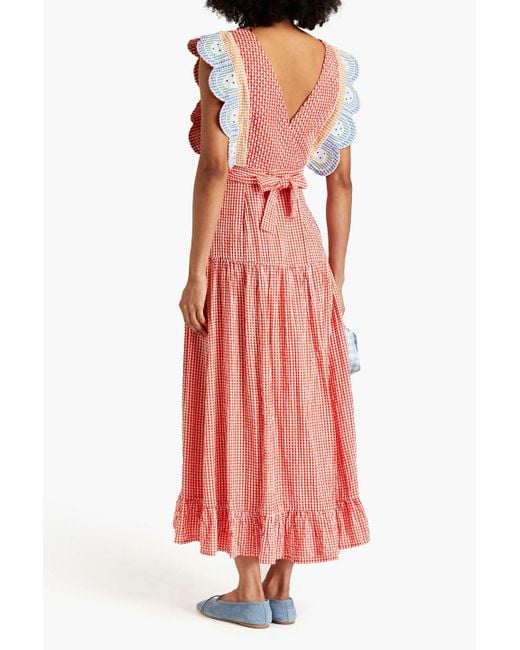 Stella Nova Pink Sussie Quilted Gingham Cotton Midi Dress