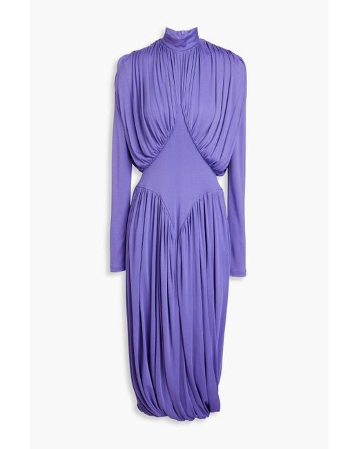 Stella McCartney Purple Gathered Jersey Midi Dress