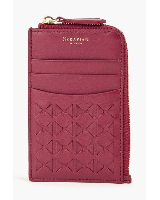 Serapian Pink Woven Leather Cardholder